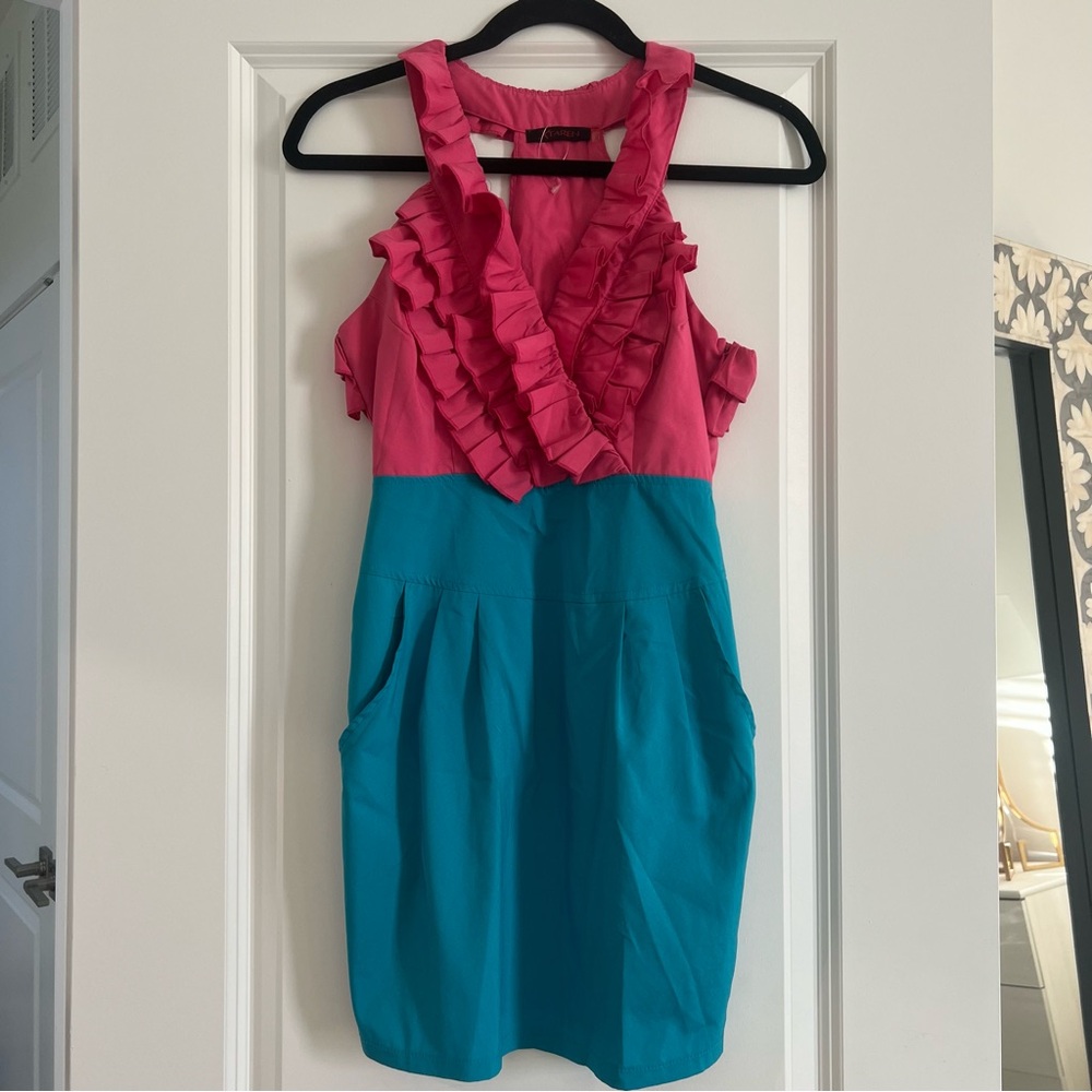 Pink & blue ruffle dress